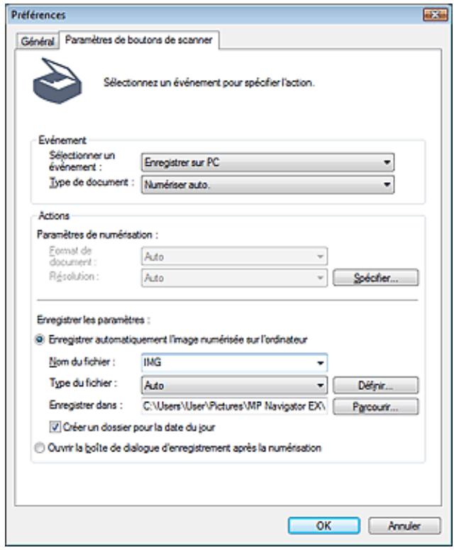 CANON MP250 - Onglet paramètres de boutons de scanner (enregistrer) - 1