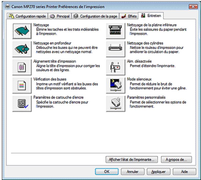 CANON MP250 - Onglet entretien - 1