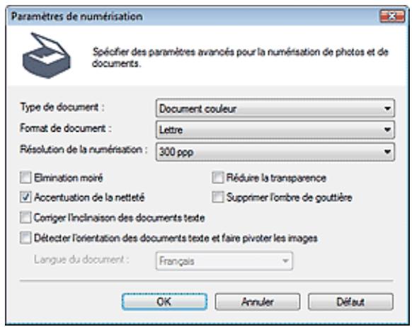 CANON MP250 - Boîte de dialogue paramètres de numérisation (photos/documents) - 1