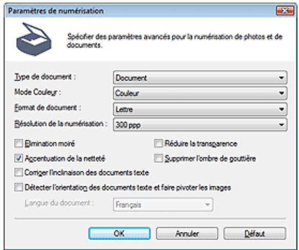 CANON MP250 - Boîte de dialogue paramètres de numérisation - 1
