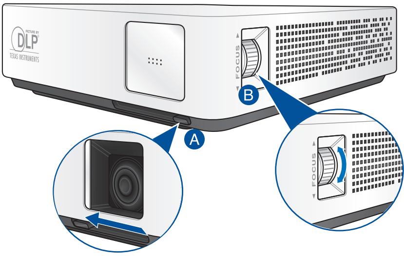 ASUS S1 - Ouvrez le couvercle de protection de la lentille et réglez le focus de l'image. - 1