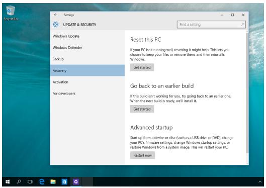 ASUS TRANSFORMER BOOK T101HA - Under the Update and security option, select Recovery then select the recovery option you would like to perform. - 1