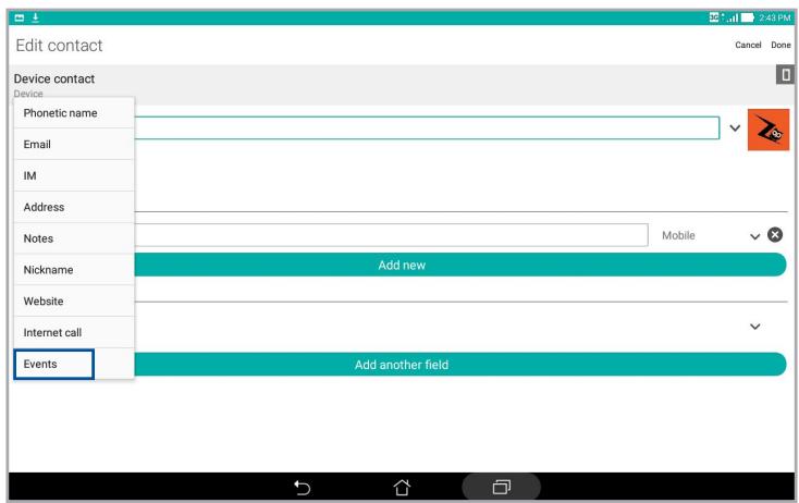 ASUS ZENPAD 10 - Ajouter un événement spécifique à un contact VIP - 1