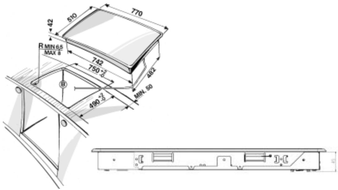 WHIRLPOOL AKM 970/G/IX/01 - TABLEAU DE PROGRAMMES - Dimensions de montage de la TABLE de cuisson (mm) - 1