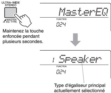 YAMAHA PSR-E353 - Maintenez la touche [ULTRA-WIDE STEREO] enfoncée pendant plusieurs secondes afin d'appeler l'élément « 024 MasterEQ » (fonction 024, page 41). - 1