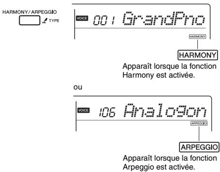 YAMAHA PSR-E353 - Appuyez sur la touche [HARMONY/ARPEGGIO] pour activer la fonction Harmony ou Arpeggio. - 1