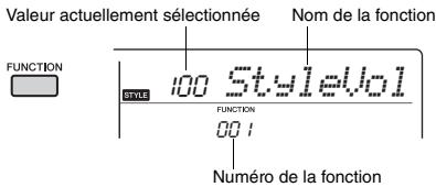 YAMAHA PSR-E353 - Appuyez plusieurs fois sur la touche [FUNCTION] jusqu'à ce que l'élément souhaité apparaisse. - 1