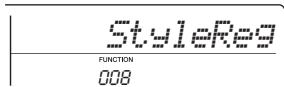 YAMAHA PSR-E353 - Appuyez plusieurs fois sur la touche [FUNCTION] jusqu'à ce que « StyleReg » (Enregistrer style) (fonction 008, page 40) apparaisse. - 1