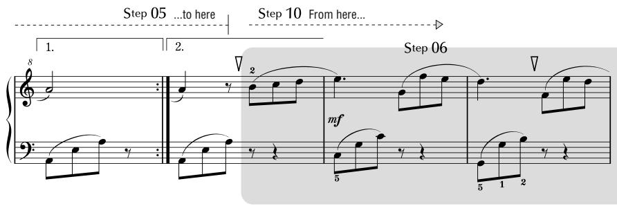 Step 05 ...to here Step 10 From here... 1. 2. Step 06 mf 5 1 2