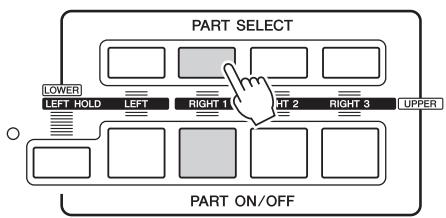 YAMAHA TYROS5 - Appuyez sur la touche [RIGHT 1] de la section PART SELECT (Sélection de partie). - 1