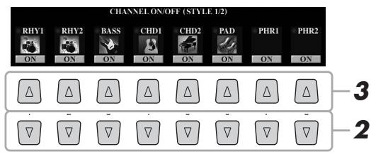 YAMAHA TYROS5 - Appuyez sur la touche [CHANNEL ON/OFF] plusieurs fois si nécessaire pour appeler l'écran CHANNEL ON/OFF (STYLE), qui contient le canal souhaïte. - 2