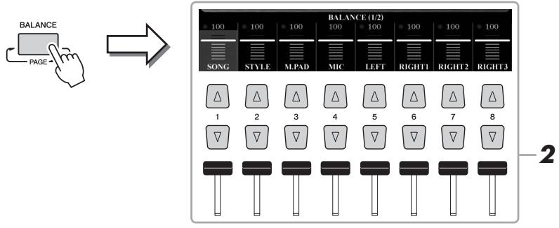 YAMAHA TYROS5 - Appuyez sur la touche [BALANCE] une ou deux fois pour appeler la page souhaitation de l'écran BALANCE contenant le canal souhaité. - 1