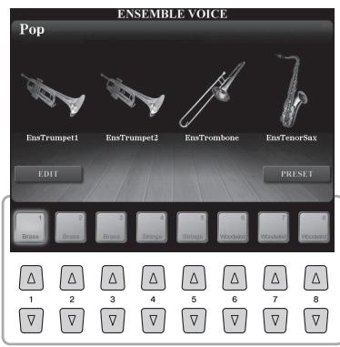 YAMAHA TYROS5 - Appuyez sur une des touches [1 ▲▼]–[8 ▲▼] pour sélectionner l'élement Ensemble Voice souhaité. - 1