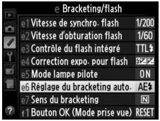 NIKON D610 - Sélectionner le bracketing du flash ou de l'exposition pour le Réglage personnalisé e6 (Réglage du bracketing auto.) dans le menu Réglages perso. - 2