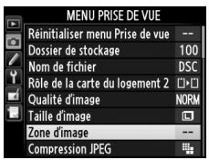 NIKON D610 - Sélectionner Zone d'image dans le menu Prise de vue. - 2