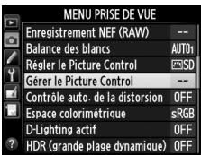 NIKON D610 - Sélectionner Gérer le Picture Control dans le menu Prise de vue. - 2
