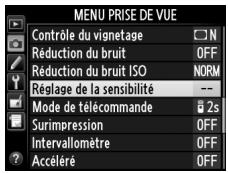NIKON D610 - Sélectionner Contrôle sensibilité auto. comme option pour Réglage de la sensibilité dans le menu Prise de vue. - 2