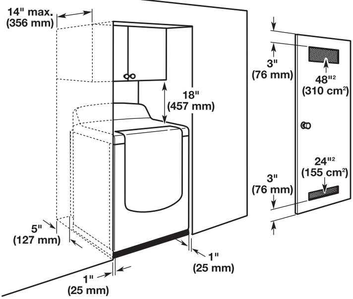 WHIRLPOOL WGD8100BW - INSTALLATION GUIDE - Spacing for recessed area or closet installation - 1