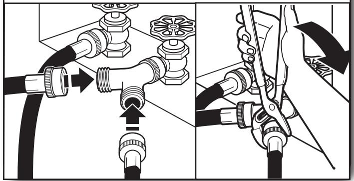 WHIRLPOOL WGD8100BW - INSTALLATION GUIDE - Fixer le long tuyau au raccord en "y" et serrer les raccords - 1