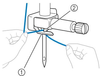BROTHER F420 - Faites glisser le fil derrière le guide-fil de la barre de l'aiguille. - 1