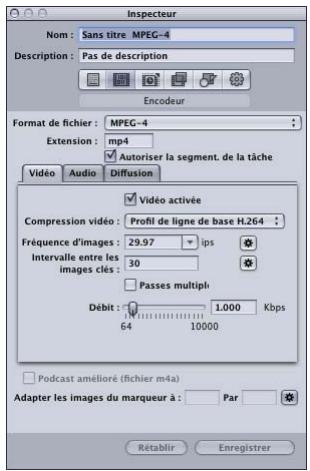 APPLE COMPRESSOR 4 - Étape 1 : Personnelisation des réglages video MPEG-4 - 1