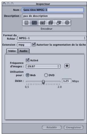 APPLE COMPRESSOR 4 - À propos de la sous-fenêtre Encodeur MPEG-1 - 1