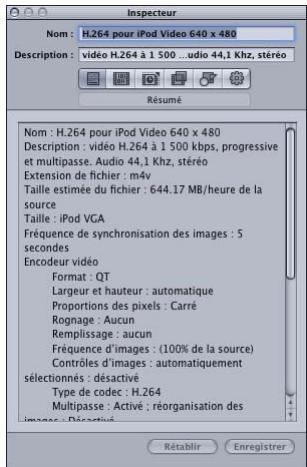 APPLE COMPRESSOR 4 - Sous-fenêtre Résumé - 1