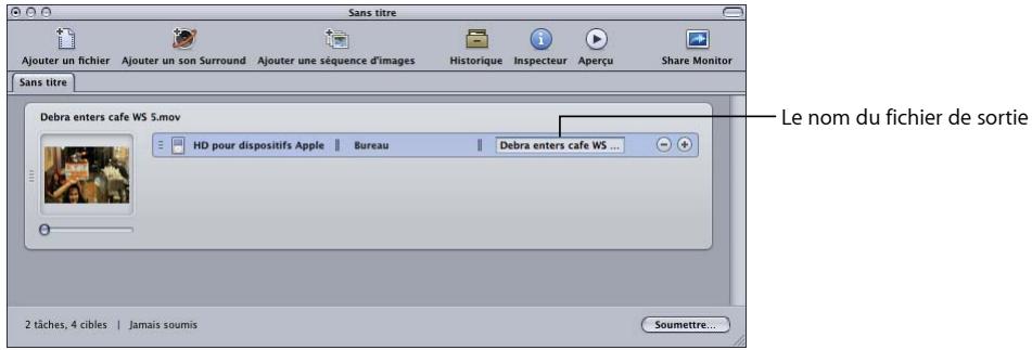 APPLE COMPRESSOR 4 - Pour modifier ou saisir un nouveau nom de fichier de sortie - 1