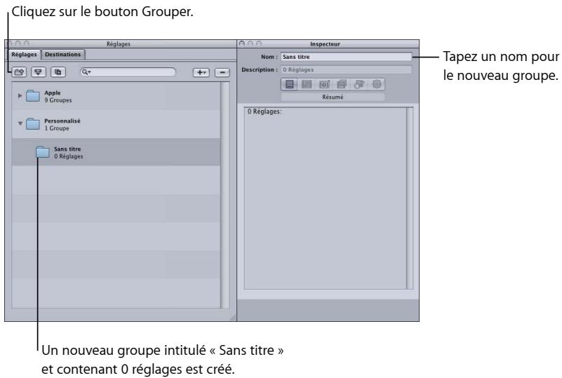 APPLE COMPRESSOR 4 - Pour creer un groupe de réglages - 1