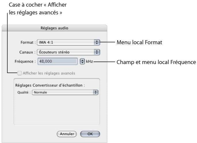 APPLE COMPRESSOR 4 - À propos de la zone de dialogue Réglages audio - 1