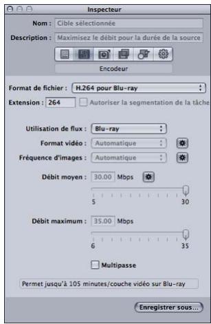 APPLE COMPRESSOR 4 - À propos de la sous-fenêtre Encodeur H.264 pour disque Blu-ray - 1
