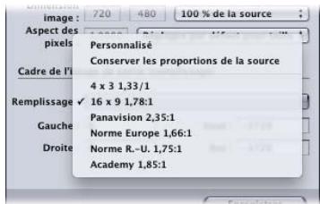 APPLE COMPRESSOR 4 - Réglages de « Cadre d'image de sortie (replissage) » - 1