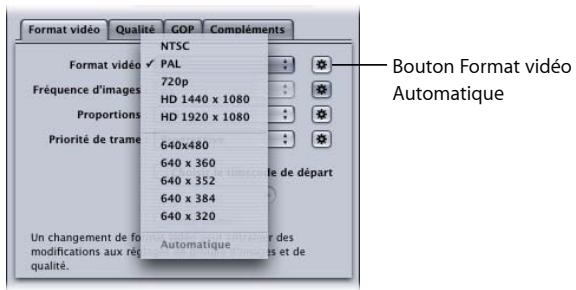 APPLE COMPRESSOR 4 - Onglet Format video - 2
