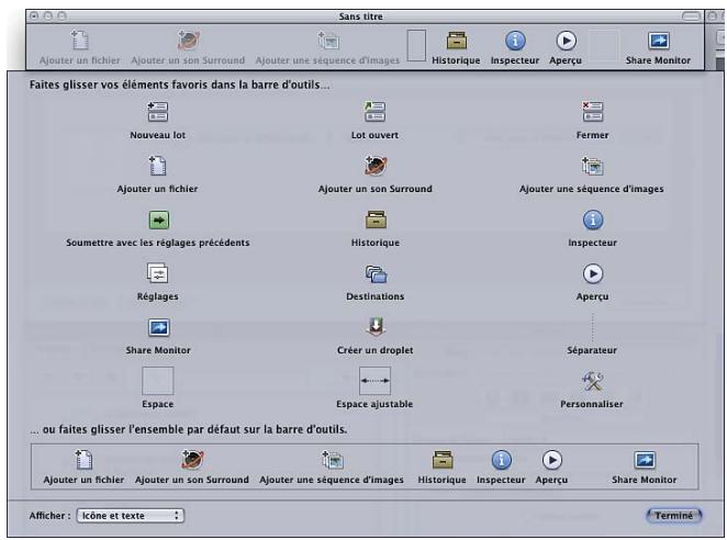 APPLE COMPRESSOR 4 - Pour personneliser la barre d'outils de la fenetre Lot - 1