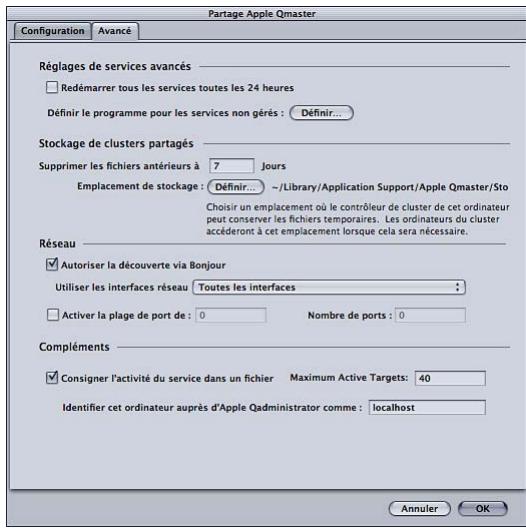 APPLE COMPRESSOR 4 - À propos des réglages avancés de la fenêtre Apple Qmaster Sharing - 1