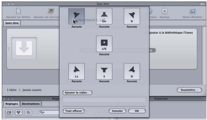 APPLE COMPRESSOR 4 - Pour affecter manuellement des fichiers audio sources aux canaux d'un flux audio Surround - 1