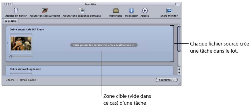 APPLE COMPRESSOR 4 - Pour ouvrir Compressor et ajouter des fichiers multimédias sources à la fenêtre Lot - 4