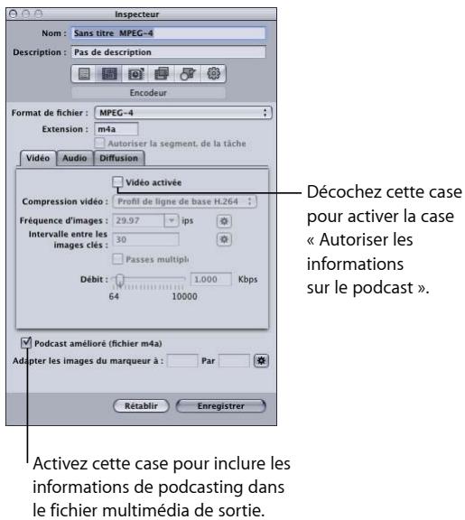 APPLE COMPRESSOR 4 - Pour configurer la sortie MPEG-4 afin qu'elle comprende des informations de podcasting - 1
