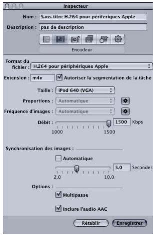 APPLE COMPRESSOR 4 - À propos de la sous-fenêtre Encodeur H.264 pour apparèils Apple - 1