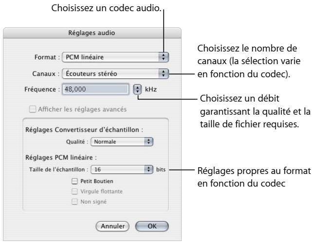 APPLE COMPRESSOR 4 - À propos de la zone de dialogue Réglages audio - 1