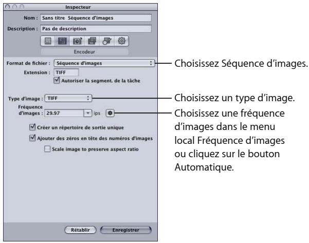 APPLE COMPRESSOR 4 - À propos de la sous-fenêtre Encodeur de séquence d'images - 1