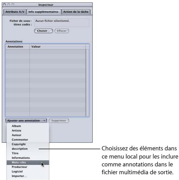 APPLE COMPRESSOR 4 - Pour ouvrir l'onglet Informations supplémentaires et saisser des annotations - 1