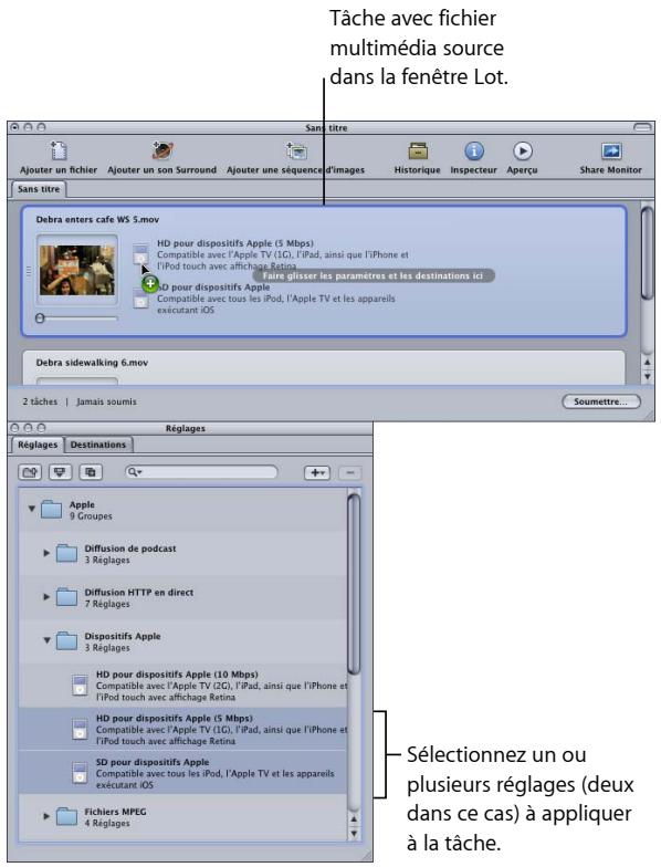 APPLE COMPRESSOR 4 - Pour affecter un réglage et une destination à une tâche - 1