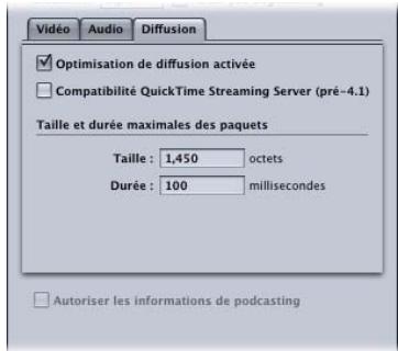 APPLE COMPRESSOR 4 - Réglages par défaut de la sous-fenêtre Diffusion - 1