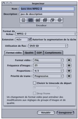 APPLE COMPRESSOR 4 - À propos de la sous-fenêtre Encodeur MPEG-2 - 1