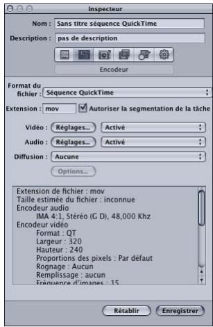 APPLE COMPRESSOR 4 - Pour confirmer ou créé un réglage Séquence QuickTime - 1