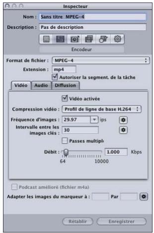 APPLE COMPRESSOR 4 - À propos de la sous-fenêtre Encodeur MPEG-4 Partie 2 - 1