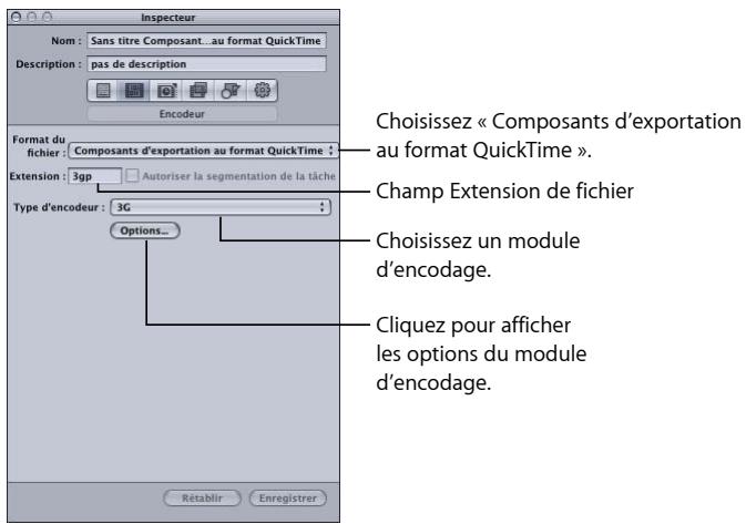 APPLE COMPRESSOR 4 - À propos de la sous-fenêtre Encodeur Composants d'exportation au format QuickTime - 1