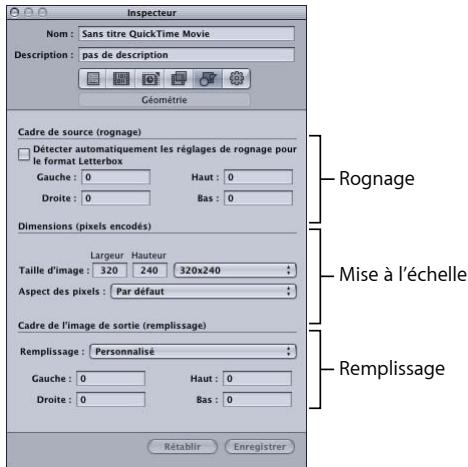 APPLE COMPRESSOR 4 - À propos de la sous-fenêtre Géométrie - 1