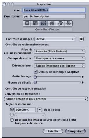 APPLE COMPRESSOR 4 - Sous-fenêtre Contrôles d'images - 1